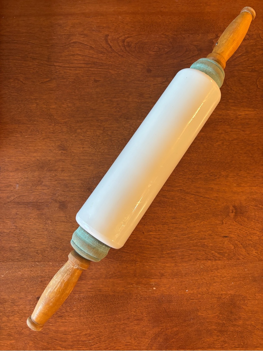 Vintage Milk Glass Rolling Pin with Sage Green Handles